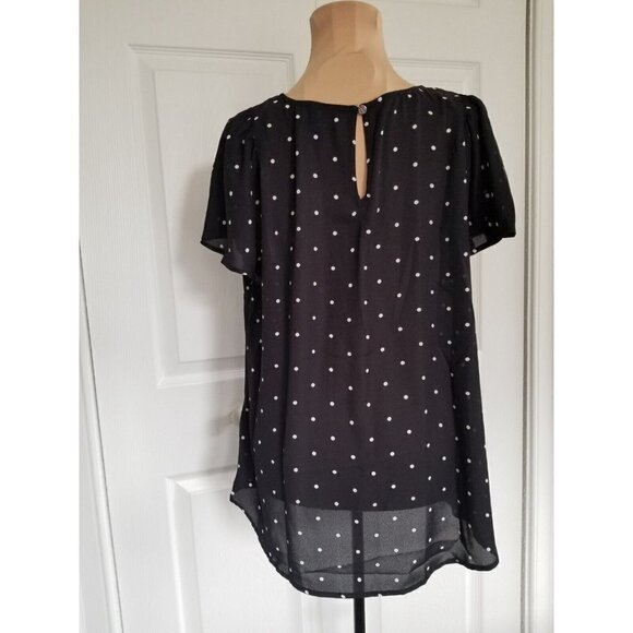 CECE Womens Black Semi-Sheer Polka Dot Cap Sleeve Keyhole Back Size (L) - Picture 2 of 10